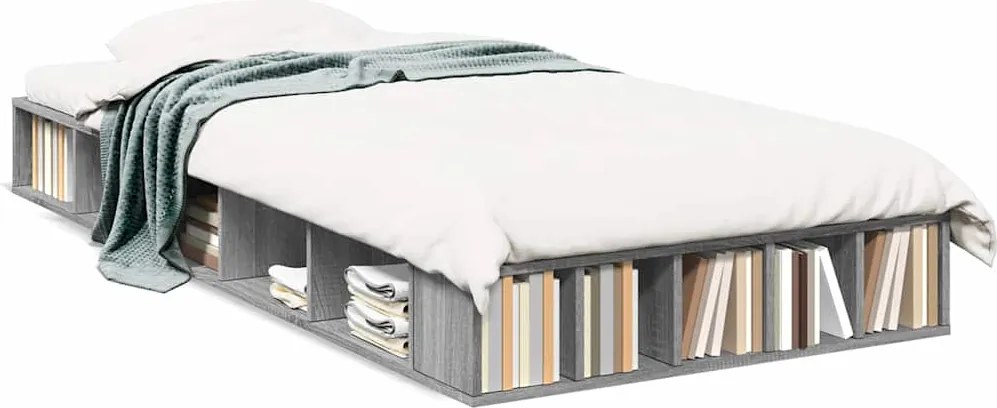 vidaXL Cadru de pat, gri sonoma, 90x200 cm, lemn prelucrat