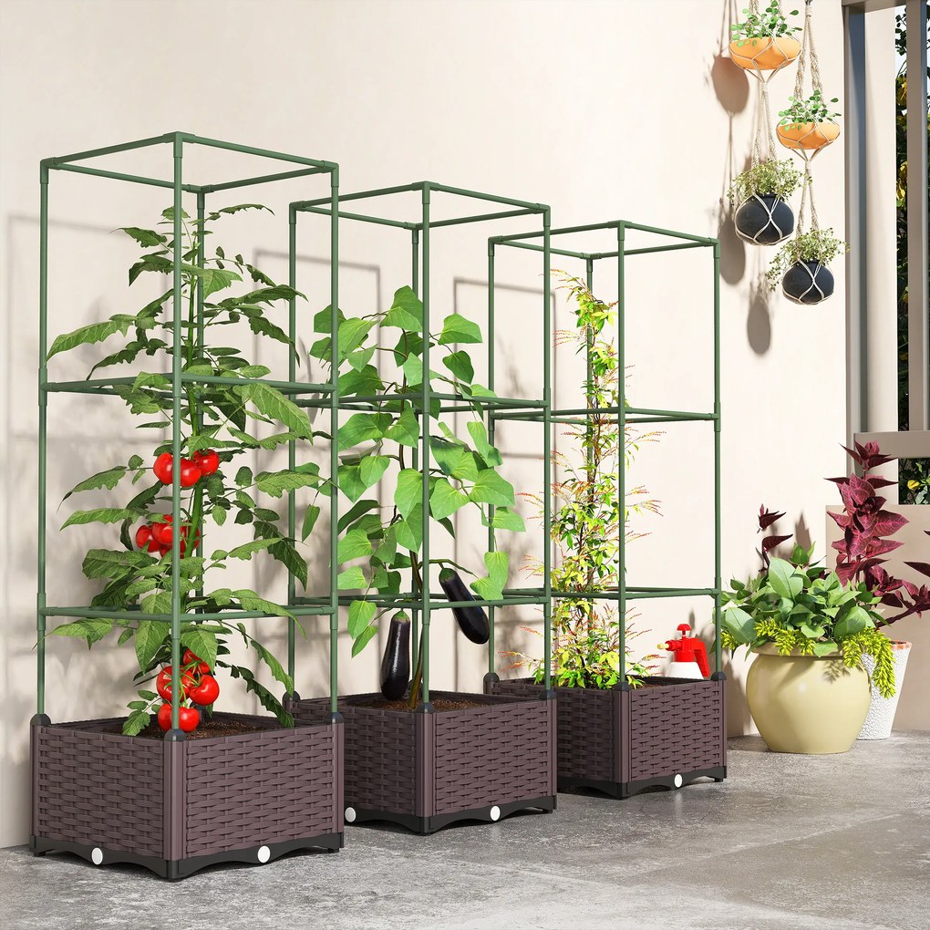 Outsunny Jardinieră înălțată cu spalier set de 3 jardiniere cu orificii de scurgere | Aosom Romania