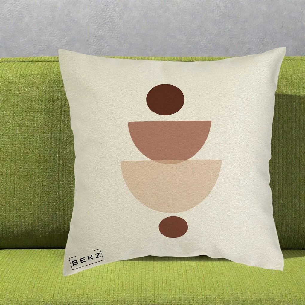 Perna Decorativa Geometric Boho Balance, 40x40 cm, Ecru, Husa Detasabila, Perna Inclusa, BEKZ®