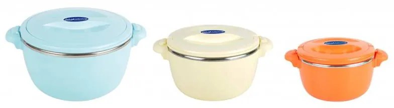 Set caserole termice (6 Piese), Conservare alimente (Cald-Rece), Capacități 6-2 Litri, cu Închidere etanș, Pereți groși (Termoizolanți), Model multicolor