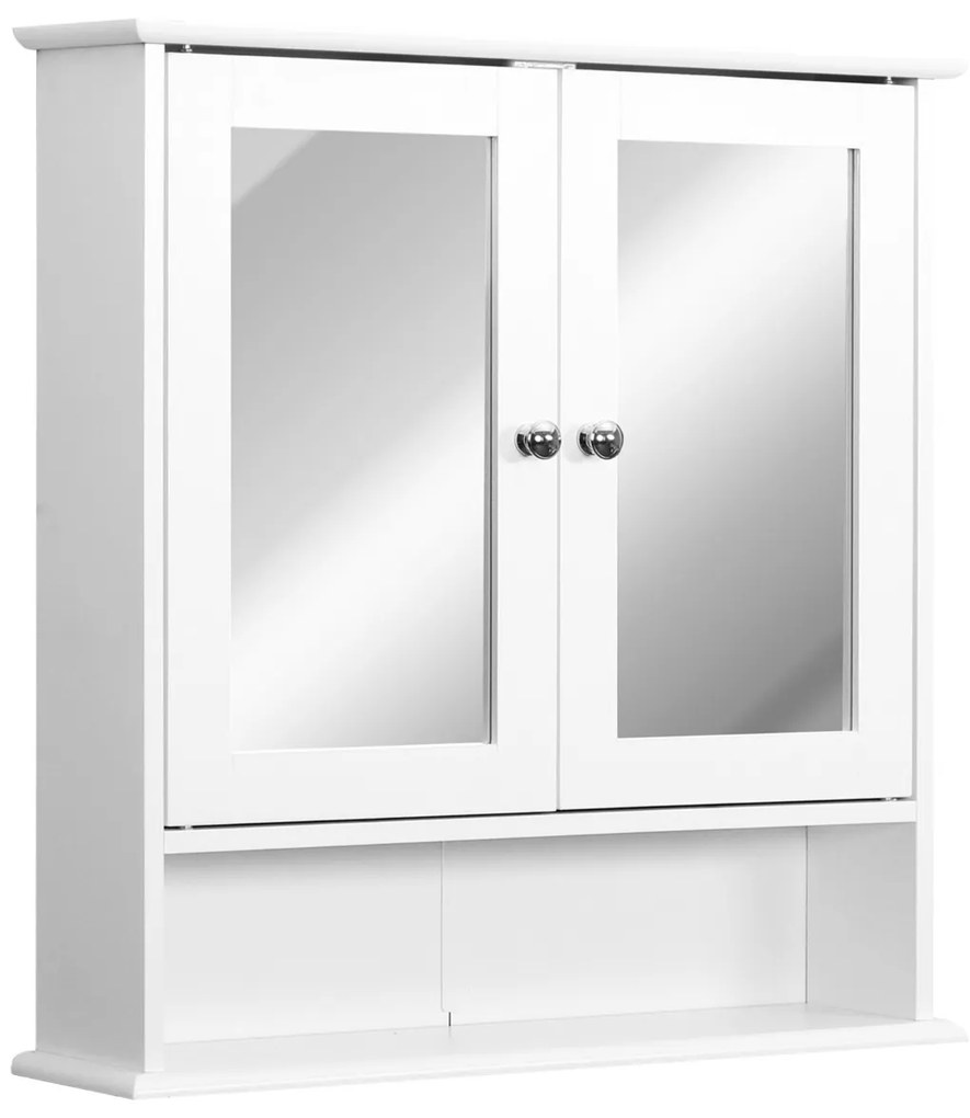 Kleankin Dulap de Baie cu Oglindă, Spațiu Depozitare, 56x13x58 cm, Design Modern, Alb | Aosom Romania