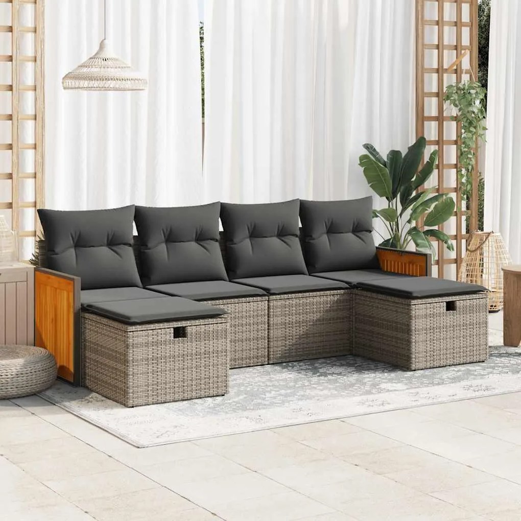 vidaXL Set mobilier grădină cu perne, 6 piese, gri, poliratan