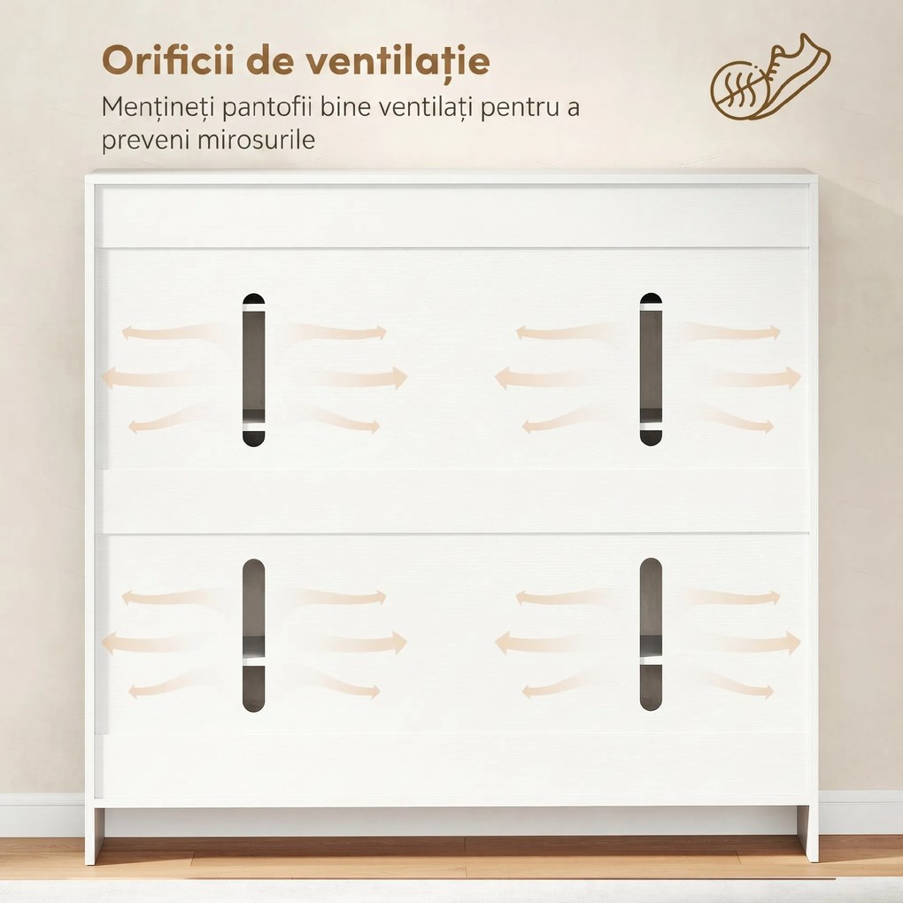 HOMCOM Dulap de Pantofi pentru 25-30 de Pantofi cu Uși Amortizate, Alb Lucios | Aosom Romania