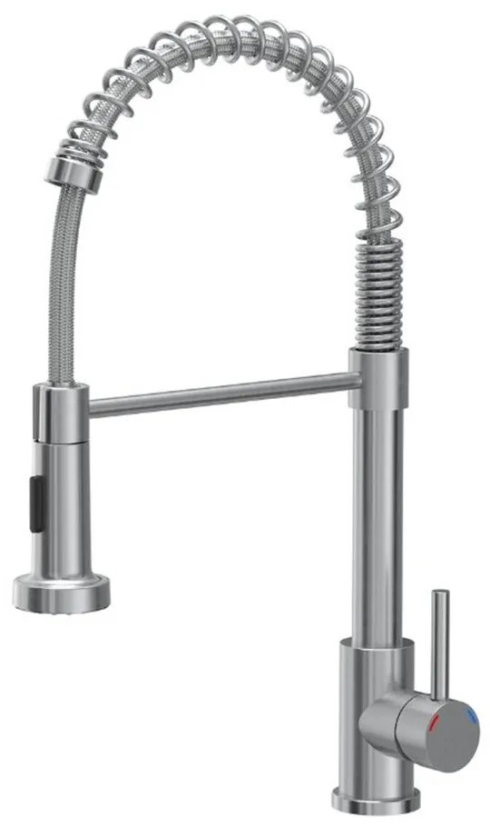 Baterie bucatarie cu dus extractibil Quadron Pop Salma finisaj inox periat