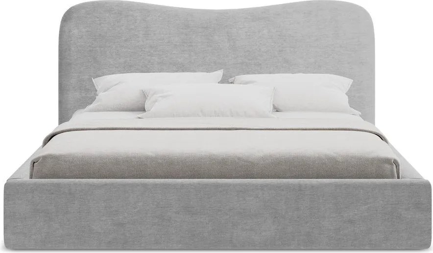 Pat matrimonial gri deschis tapițat cu spațiu de depozitare cu somieră 140x200 cm Kahai – Makamii