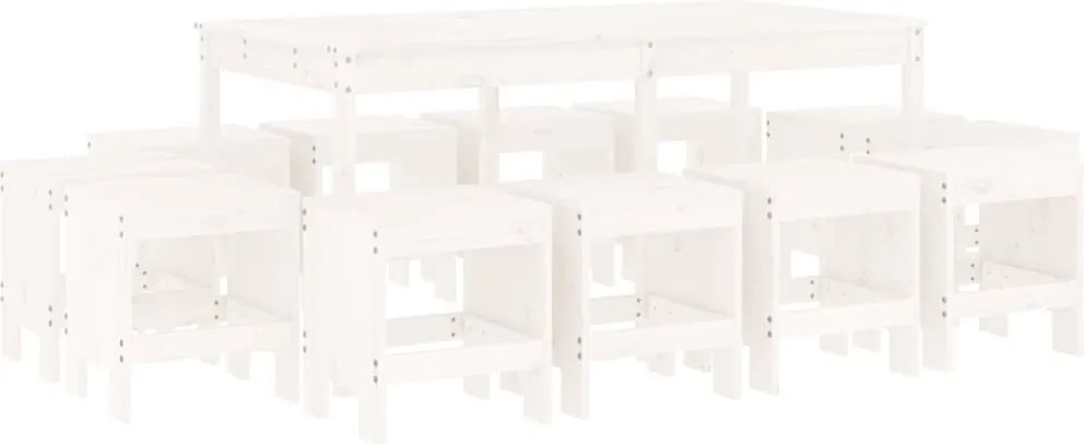 vidaXL Set mobilier de grădină, 13 piese, alb, lemn masiv de pin