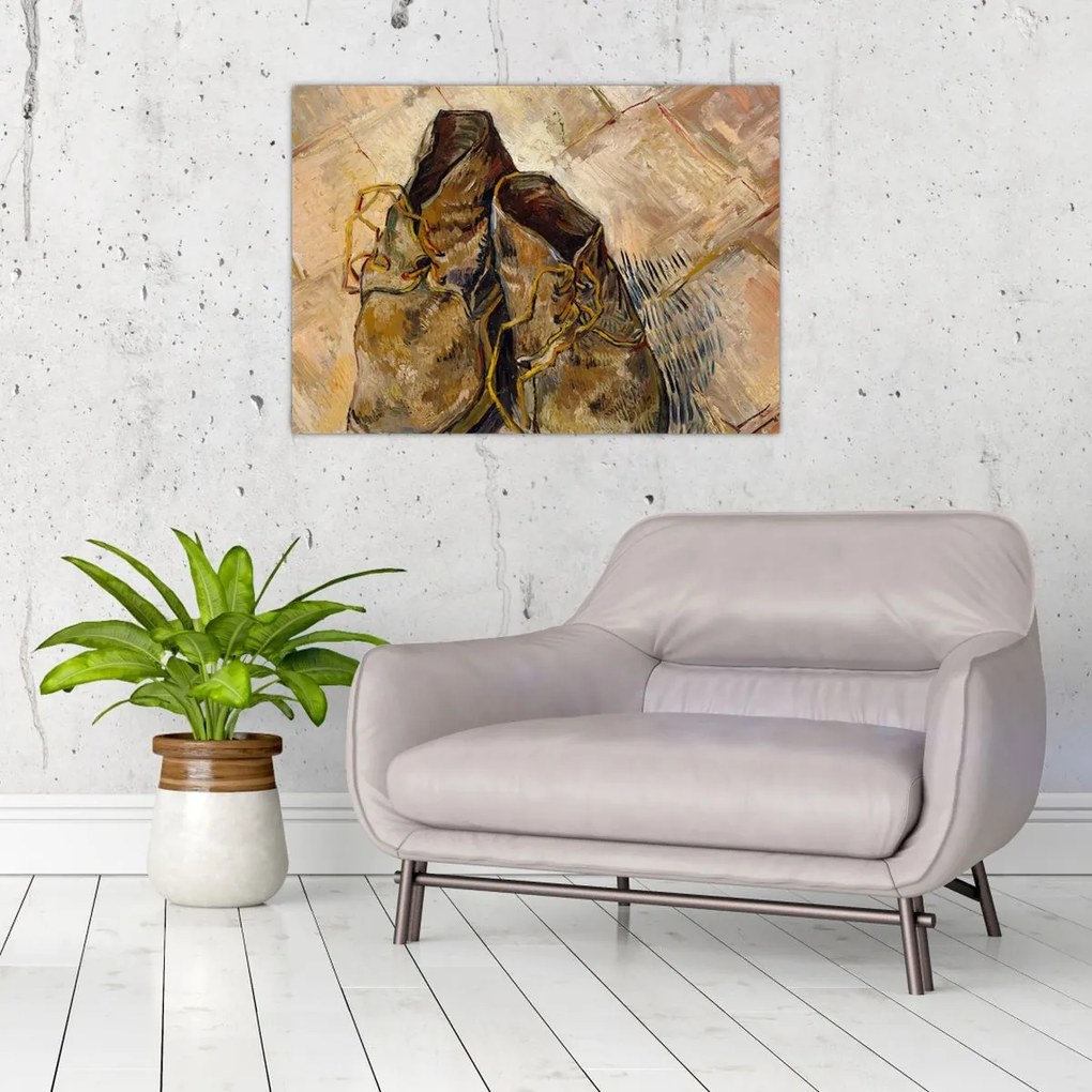 Tablou pe sticlă - Vincent van Gogh, Shoes, reproducere (70x50 cm)