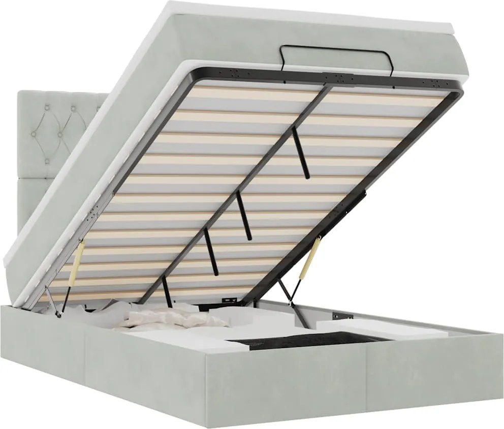 vidaXL Cadru de pat otoman cu saltele Gri deschis 120x200cm catifea