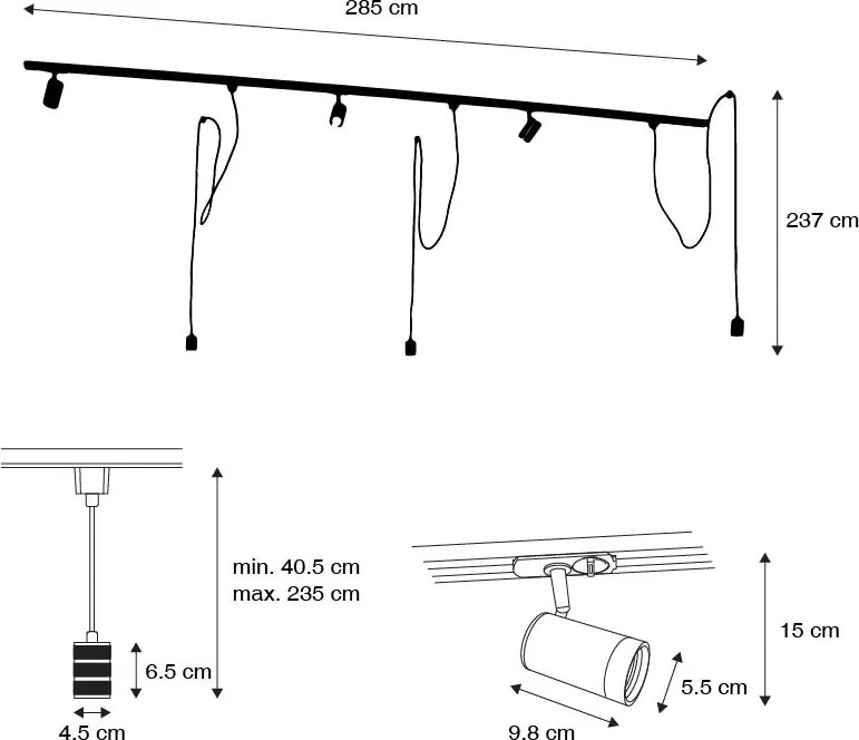 Sistem de șine monofazate cu 3 spoturi și lămpi suspendate alb - Cavalux Jeana