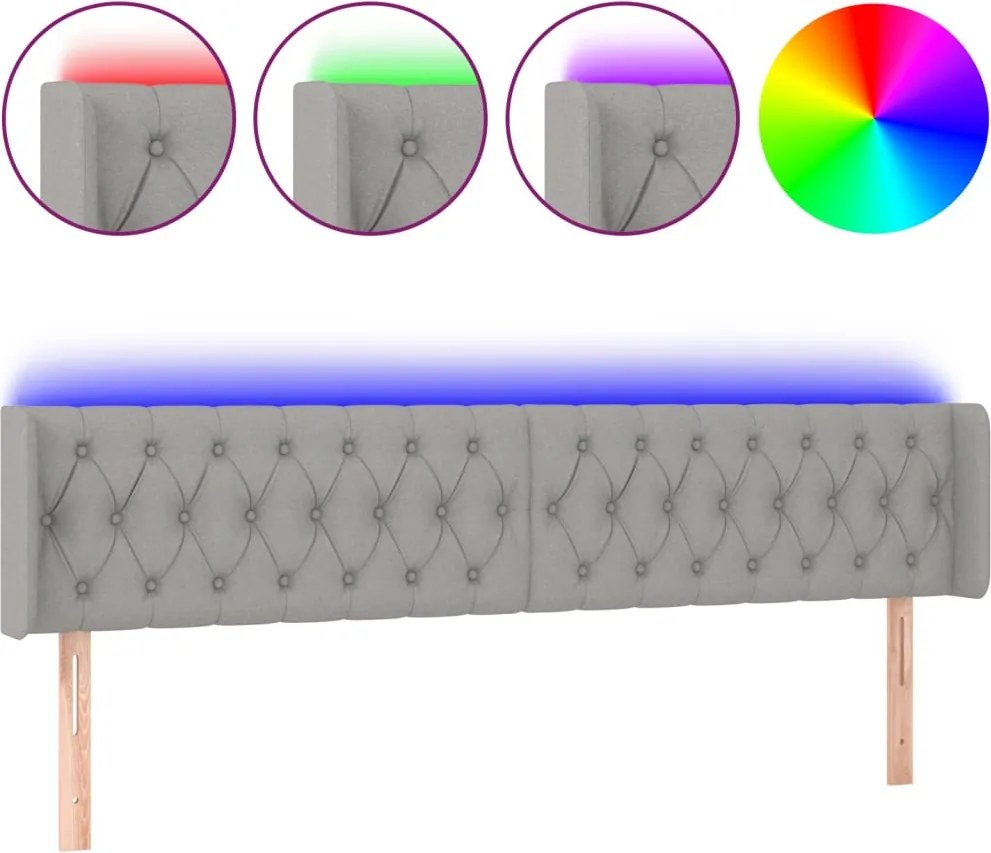 vidaXL Tăblie de pat cu LED, gri deschis, 203x16x78/88 cm, textil