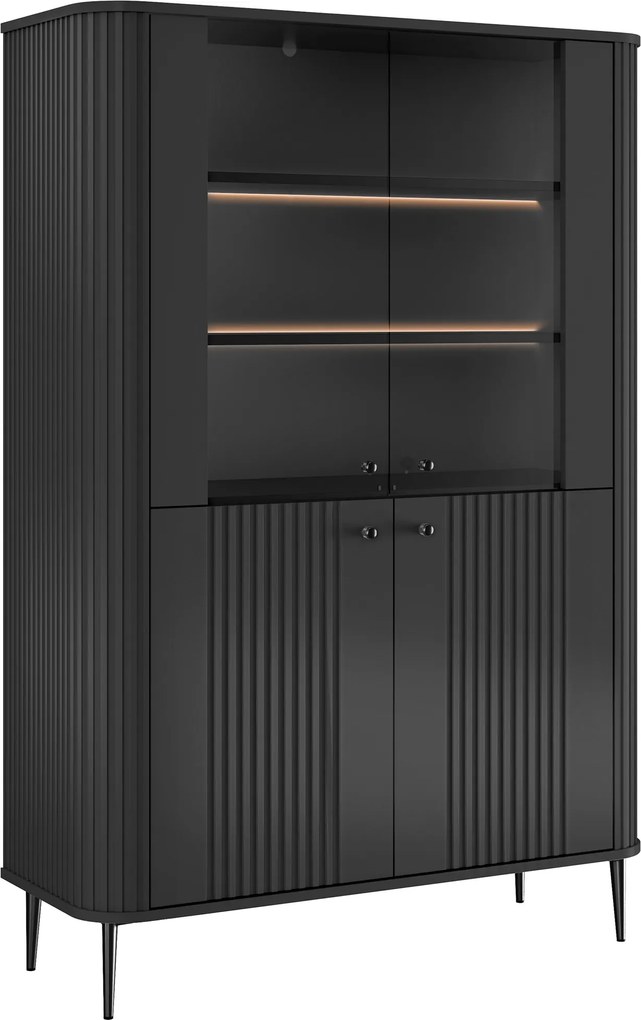 Vitrină cu patru uși Vesper 103 cm - negru / picioare negre