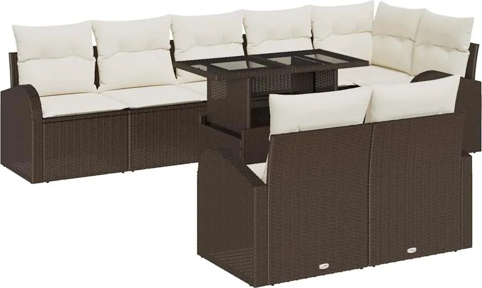 vidaXL Set de canapele pentru grădină 9 pcs Maro și Crem poliratan