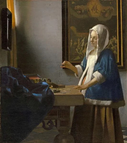 Reproducere Woman Holding a Balance, c.1664, Jan (1632-75) Vermeer