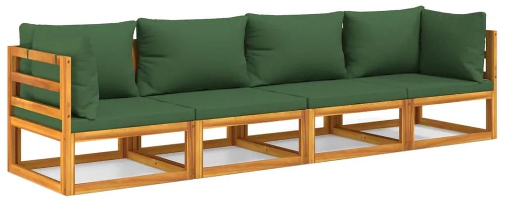 3155315 vidaXL Set mobilier de grădină cu perne verzi, 4 piese, lemn masiv