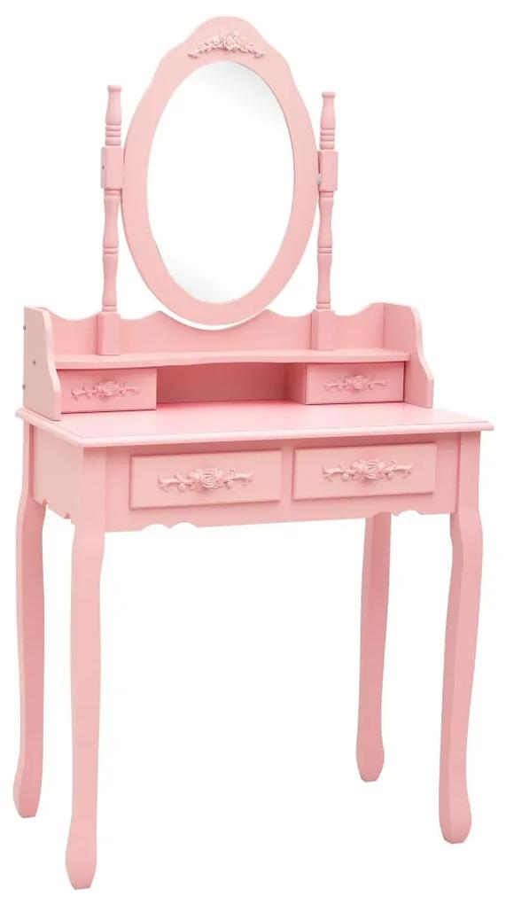 289315 vidaXL Set masă de toaletă cu taburet roz 75x69x140 cm lemn paulownia