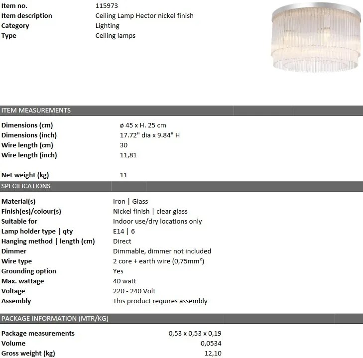 Lustra dimabila design elegant LUX Hector, nickel 115973 HZ