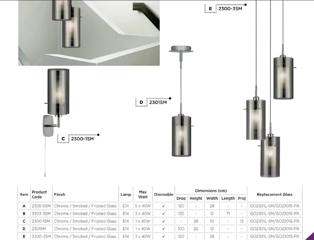Lustra suspendata design modern Duo II 3L crom 2300-3SM SRT