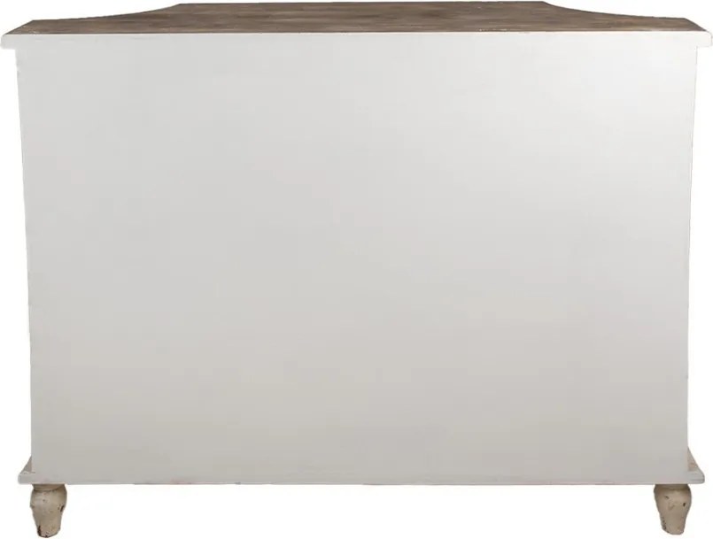 Bufet vintage shabby chic din lemn, alb și gri, cu 2 uși cu ornamente în relief, 1 sertar și colțuri teșite, 97 x 120 x 40 cm, „Maisonette”