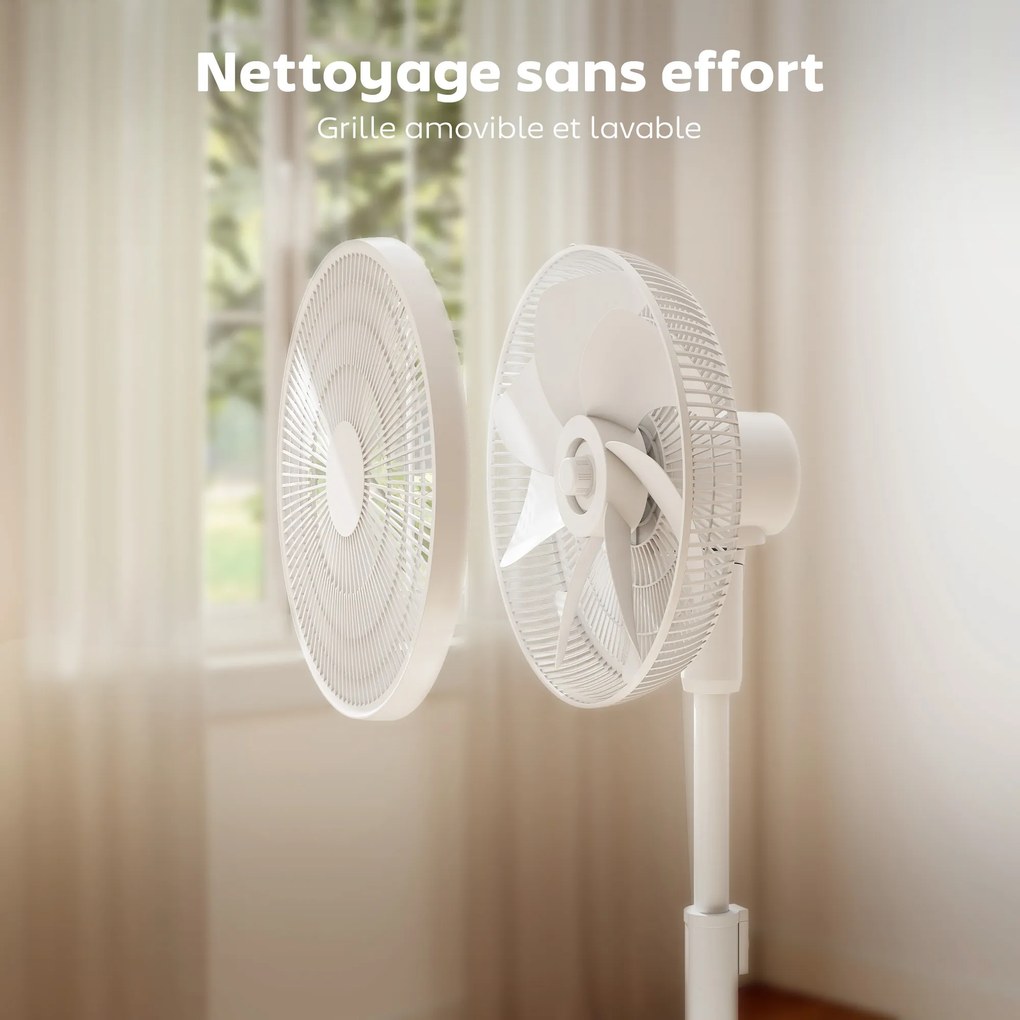 HOMCOM Ventilator pe picior, diametru 39 cm, 12 viteze, 4 moduri, temporizator 9H, oscilație 120°, înălțime reglabilă, alb | Aosom Romania
