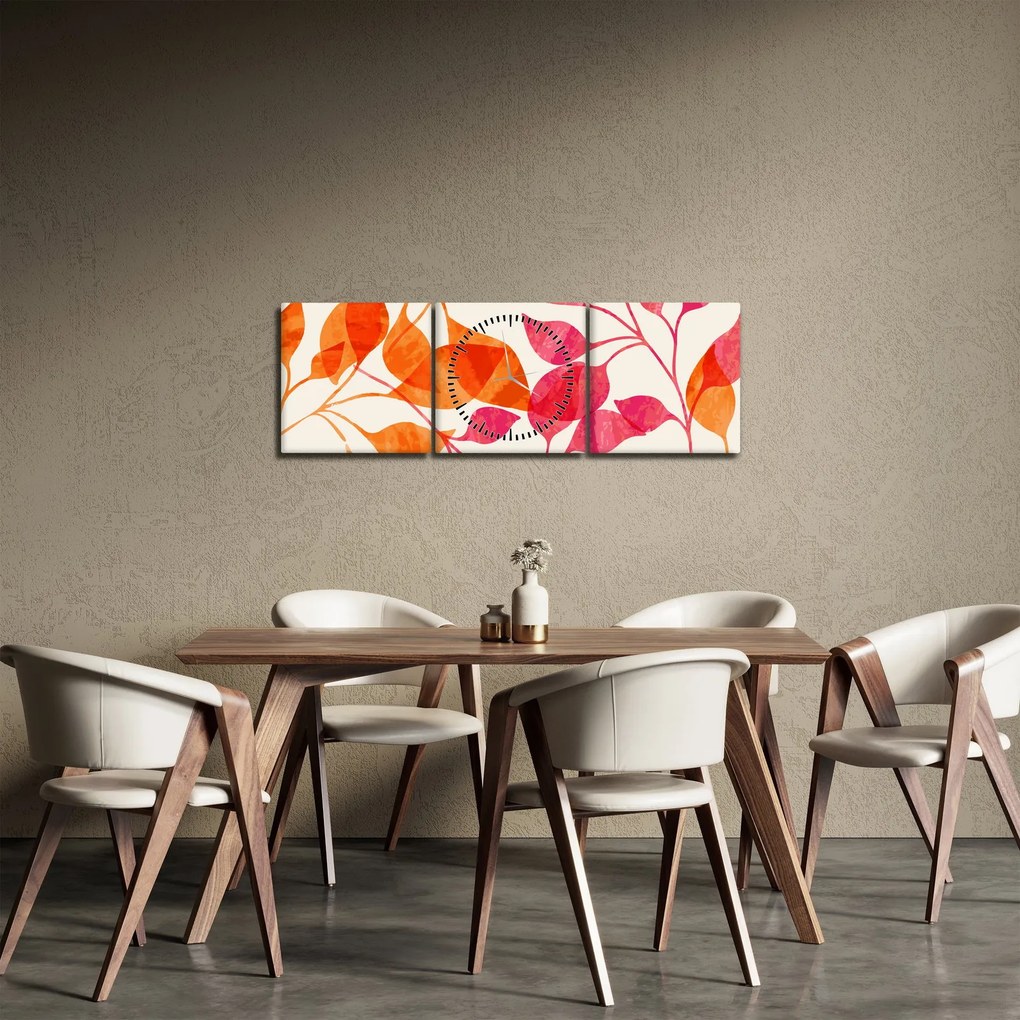 Tablou - Frunze portocalii (cu ceas) (90x30 cm)