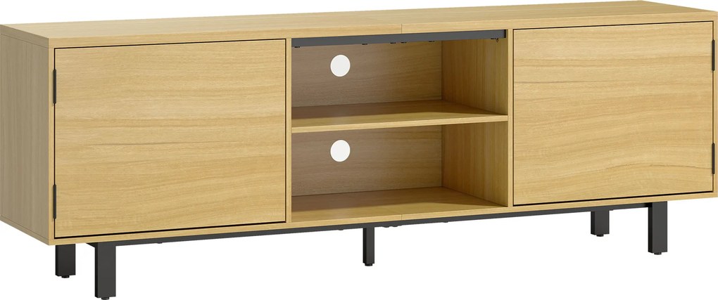 HOMCOM Comodă TV, mobilier TV până la 165 cm, 2 uși cu deschidere prin apăsare și 2 rafturi, 160x35x55,5cm, lemn natural | Aosom Romania