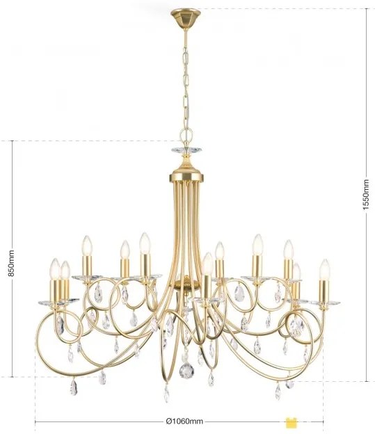 Candelabru 12 brate stil clasic cu cristale Swarovski Giada auriu mat