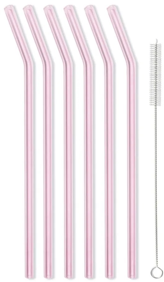 Set 6 paie din sticlă Vialli Design, lungime 23 cm, roz