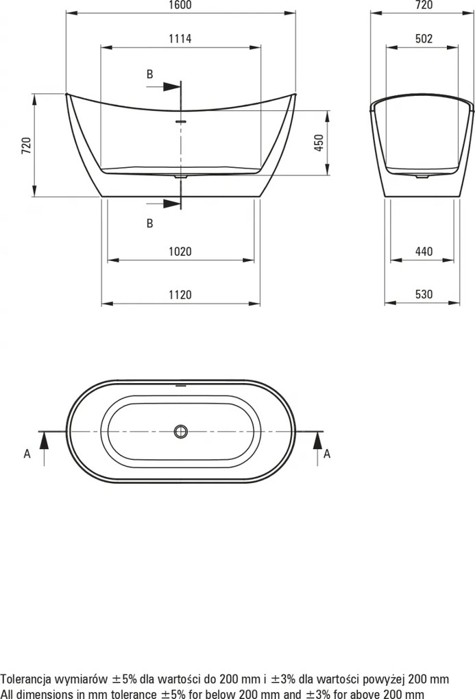 Cada baie freestanding, alba, 160x72 cm, ovala, Deante Arnika 1600x720 mm