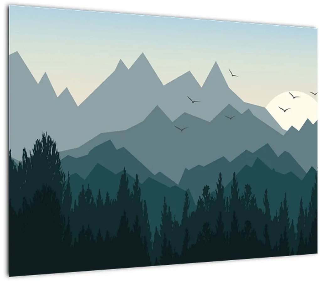 Tablou pe sticlă - Munții cu privirea graficeanului (70x50 cm)