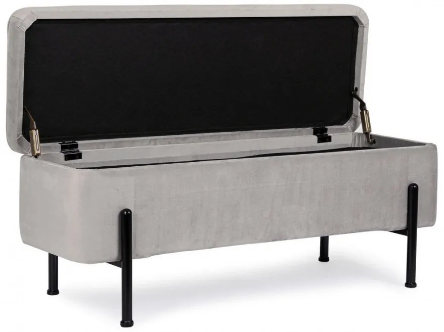 Bancheta cu spatiu pentru depozitare gri/negru din catifea si metal, 110 cm, Irina Bizzotto