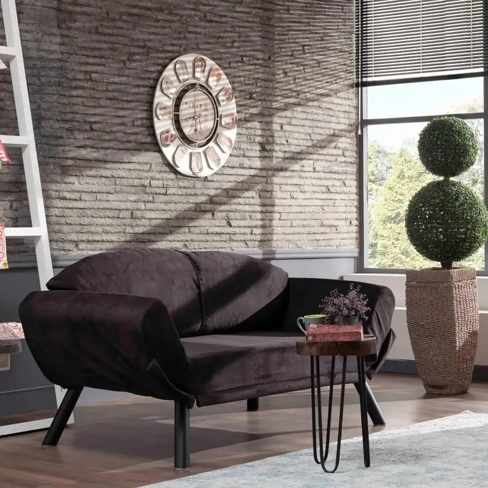 Canapea extensibila 2 locuri living 205X80 cm – stofa &amp; metal, gri – Genzo