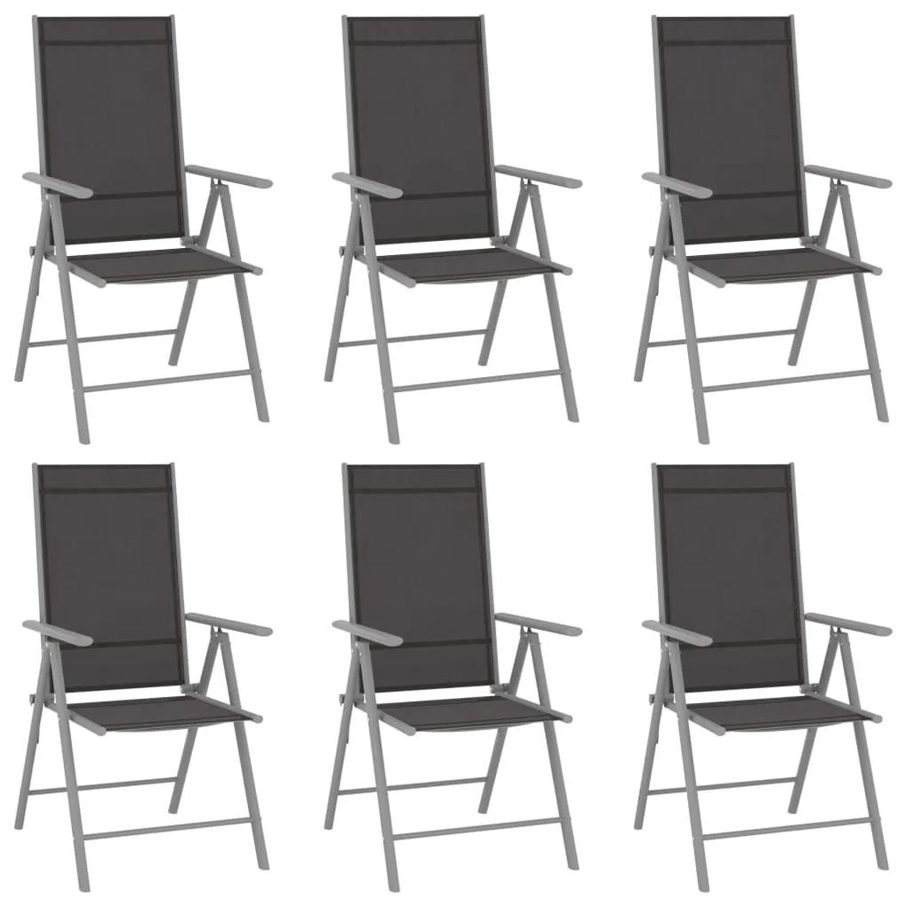 3070636 vidaXL Set mobilier de grădină, 7 piese, argintiu și negru, aluminiu