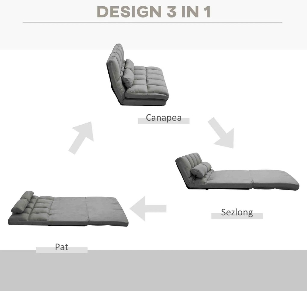 HOMCOM Divan de Podea 2 în 1 cu Spătar Reglabil în 7 Niveluri și Perne, 130x73x60 cm, Gri Carbonizat | Aosom Romania