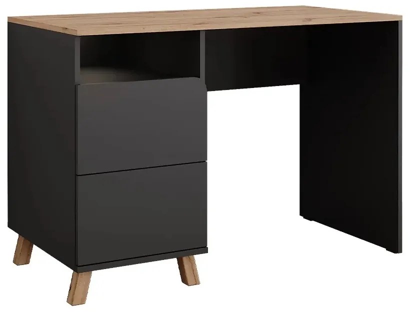 BIA12 - Birou 110 cm, masa de calculator office - Alb / Antracit - Culoarea Stejar