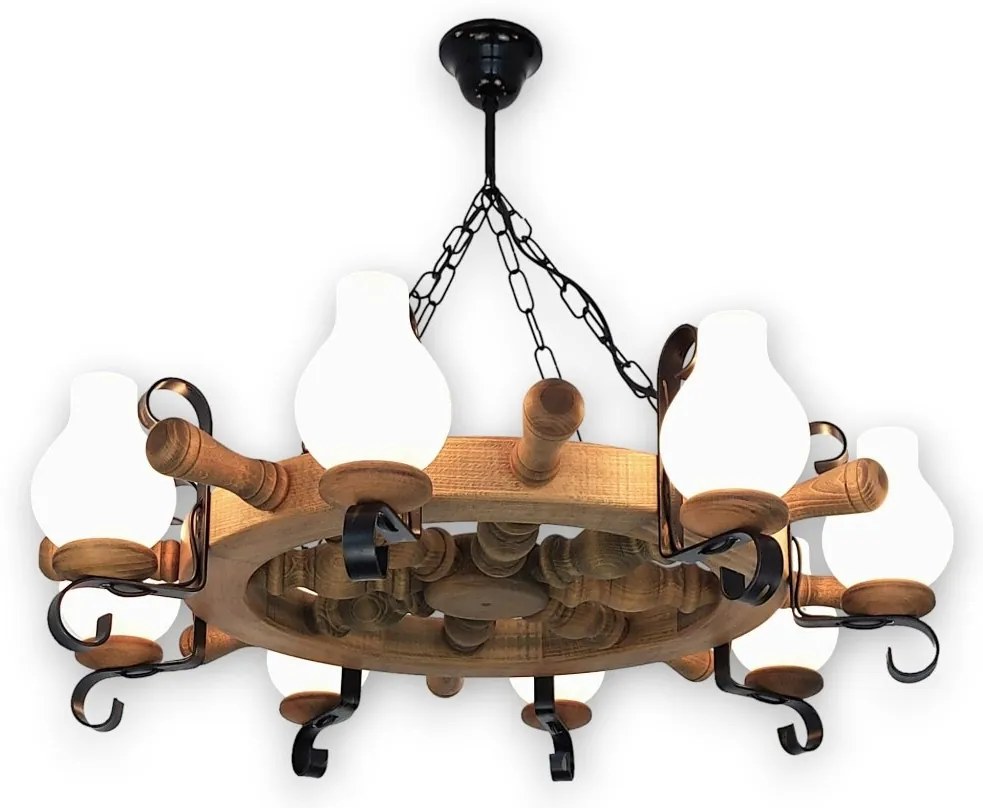 Candelabru rustic fabricat manual din lemn 8 brate Timona WOOD-TI-SP8D50