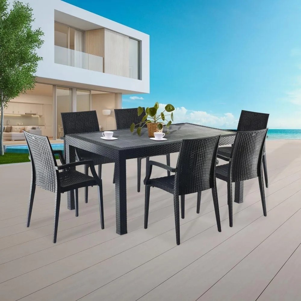 Set mobilier de grădină, 7 piese, Avenberg SAONA - Negru