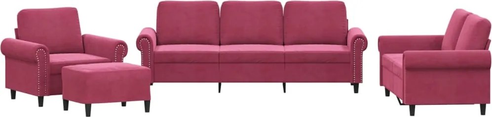vidaXL Set canapele cu perne, 4 piese, roșu vin, catifea