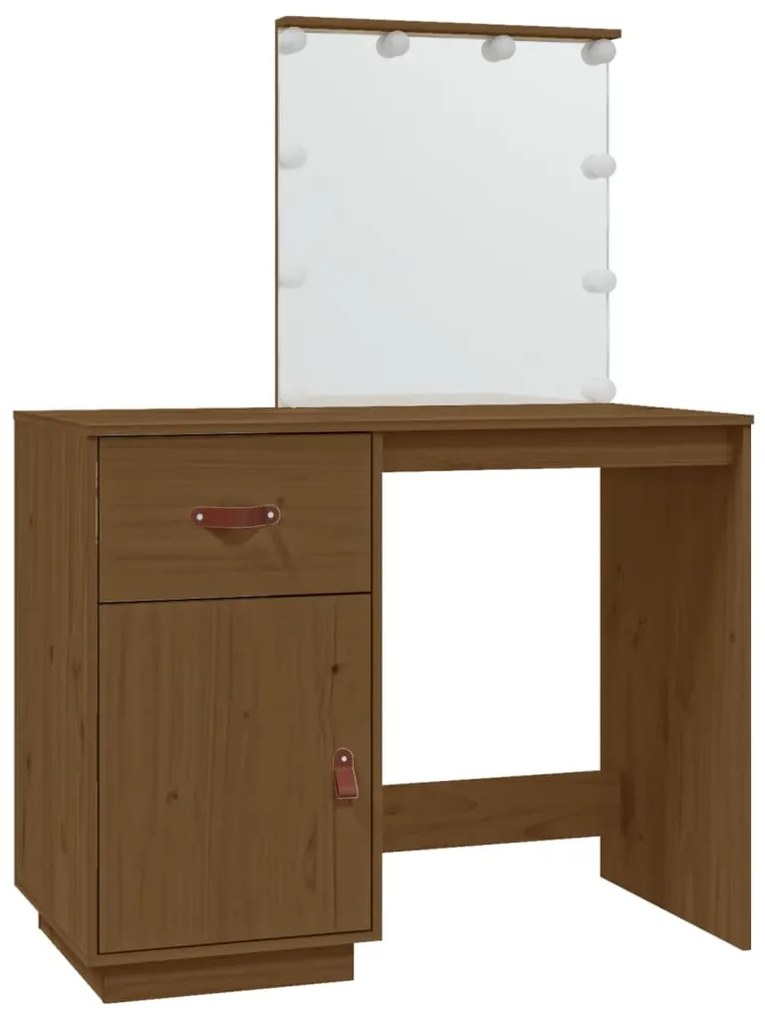 820095 vidaXL Măsuță de toaletă LED maro miere, 95x50x133,5 cm lemn masiv pin