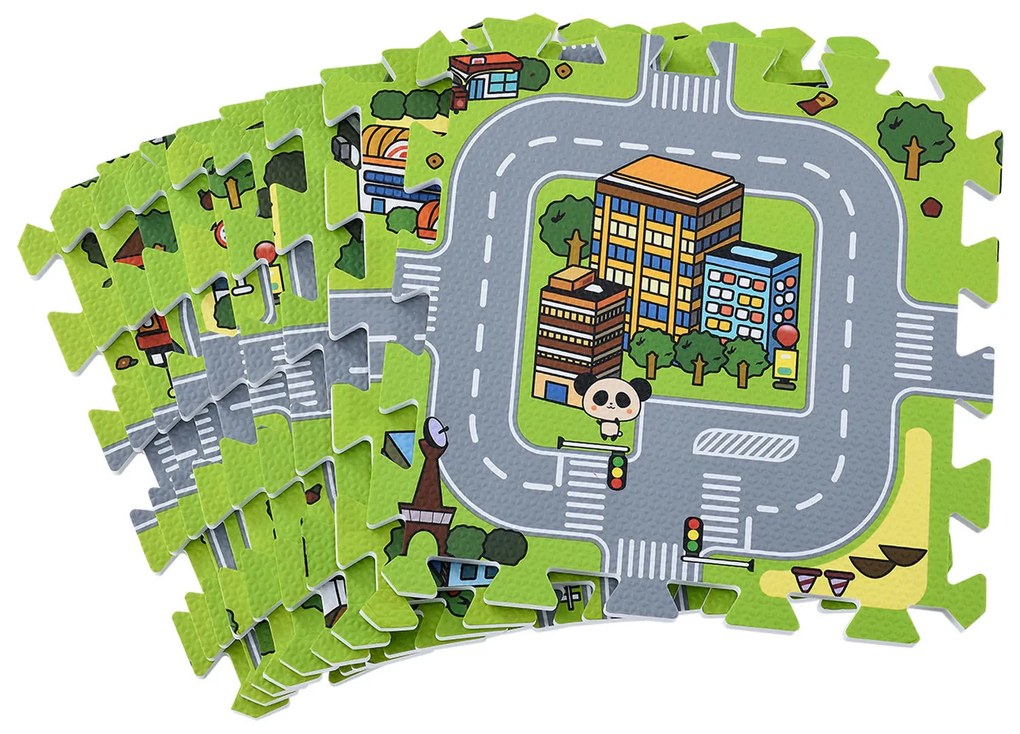 Covor de joacă sub formă de puzzle din 9 piese - strada
