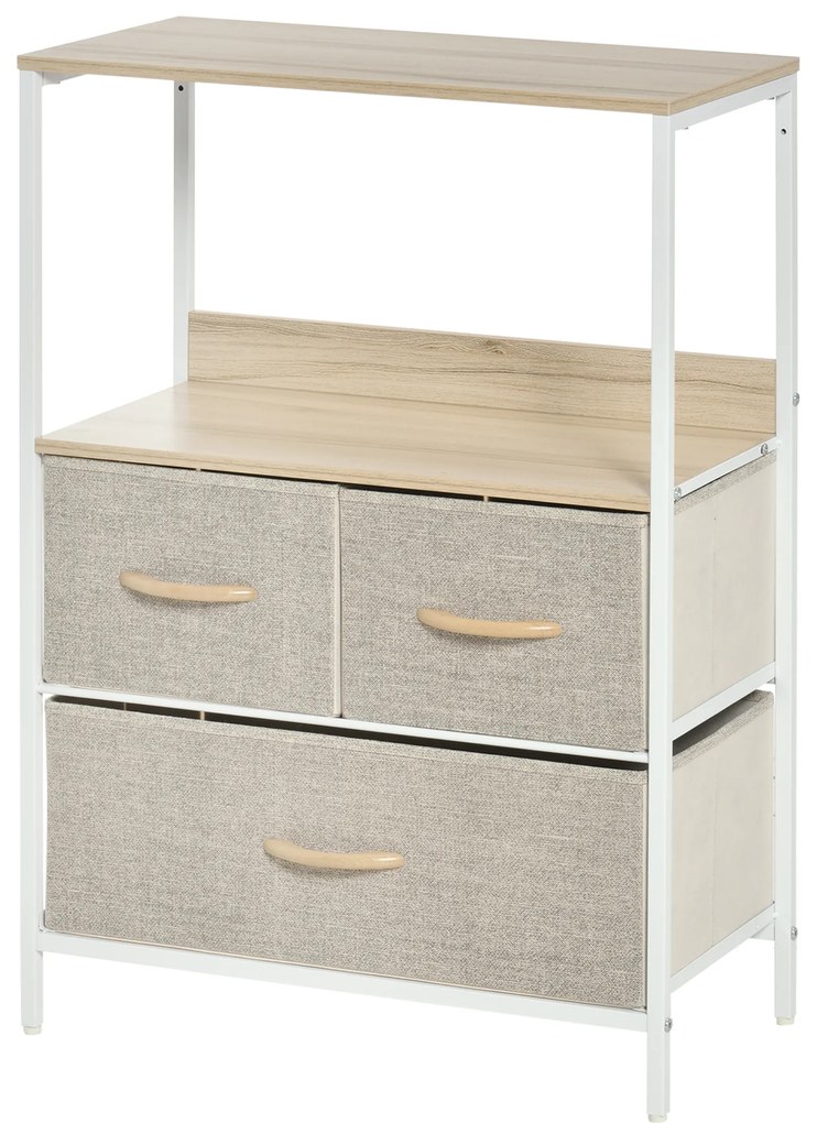 HOMCOM Comodă mobilier de depozitare cu 3 sertare material textil, raft și blat superior, 58L x 29l x 81,5H cm | Aosom Romania