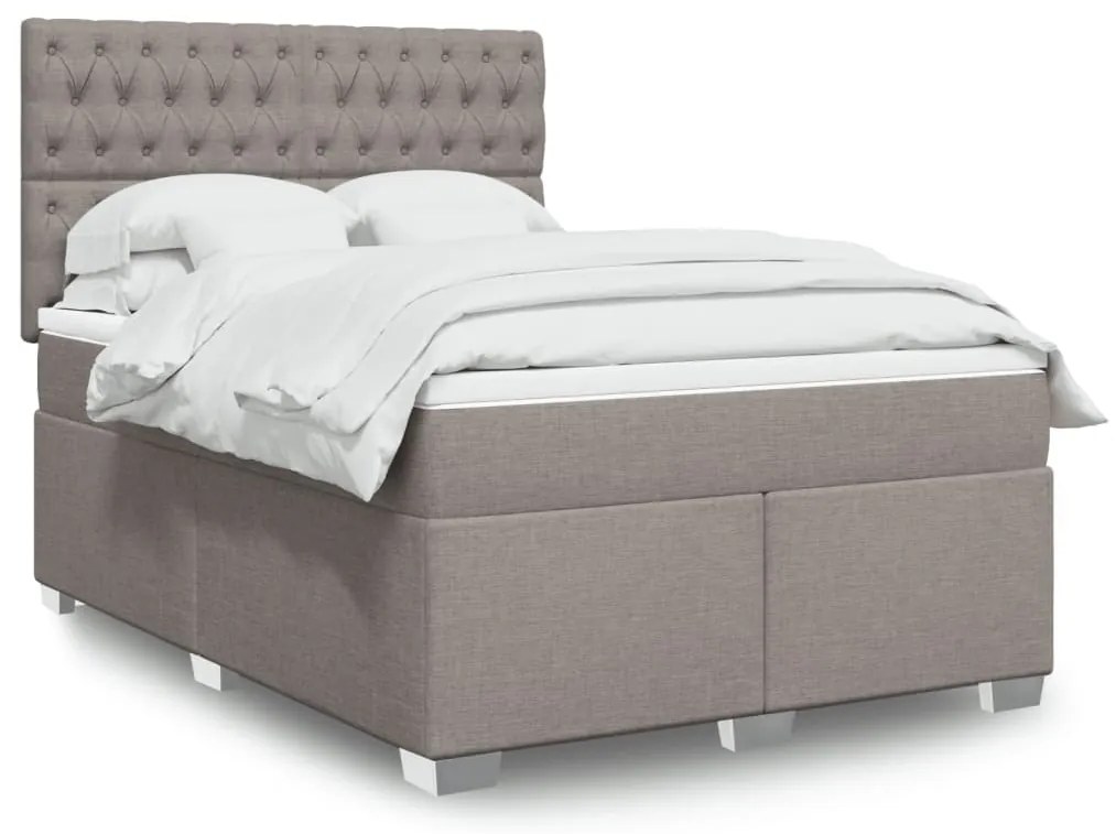 vidaXL Pat box spring cu saltea, gri taupe, 140x200 cm, textil