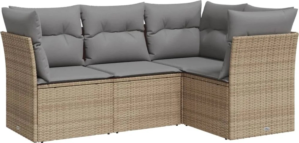 vidaXL Set canapele de grădină, 4 piese, cu perne, bej, poliratan