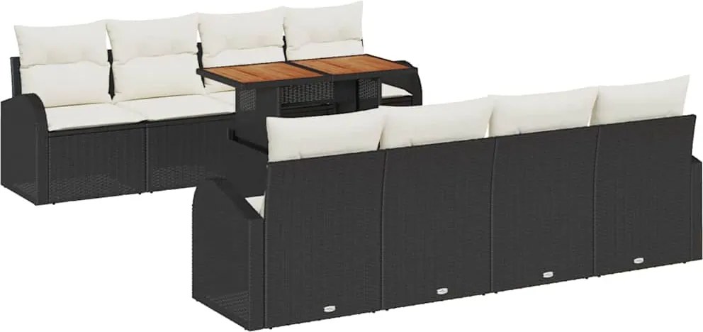 vidaXL Set de canapele pentru grădină 9 pcs Negru Rattan poli