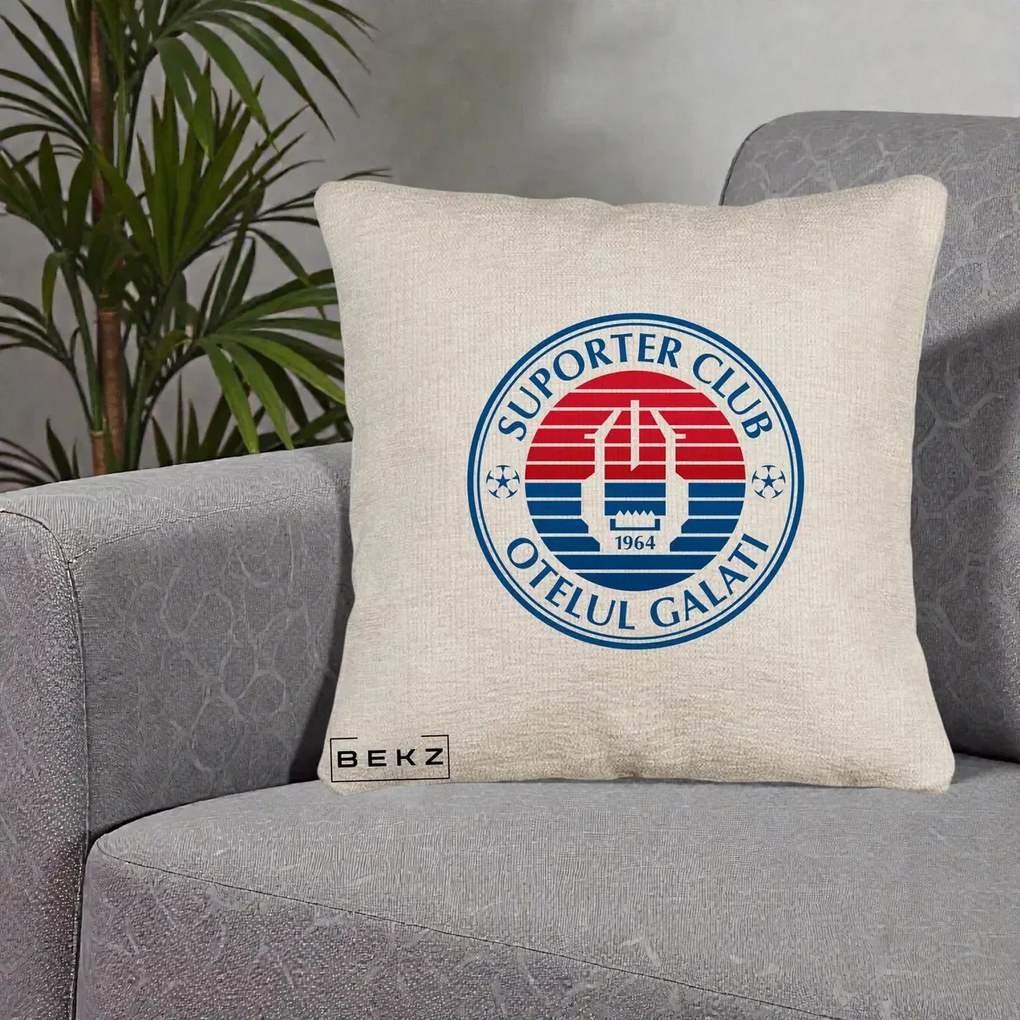 Perna Personalizata Otelul Galati Suporter Club 1964, 40x40 cm, Bej Canapea, Husa Detasabila, Perna Inclusa, BEKZ®