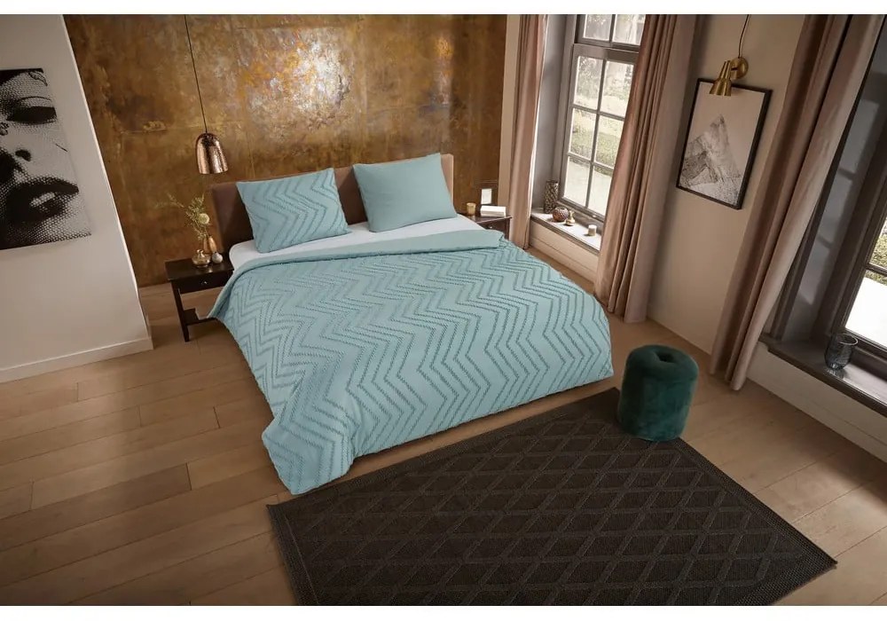 Lenjerie de pat verde-deschis din microfibră pentru pat de o persoană/extinsă 140x220 cm Pure Zigzag – Good Morning