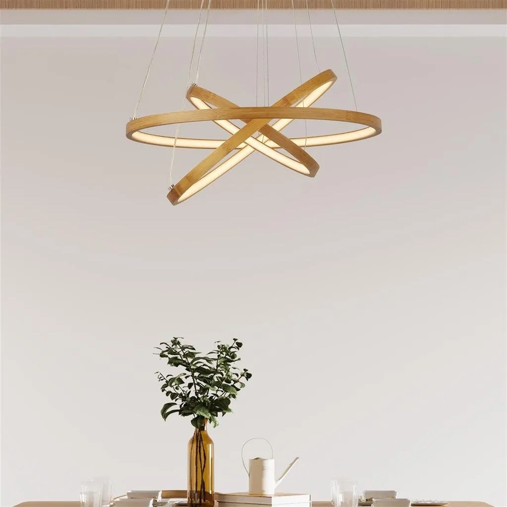 Lustra moderna cu 3 inele LED din bambus X Eternity