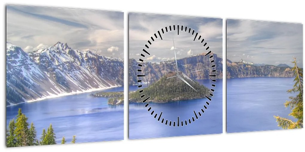 Tablou lacul montan (cu ceas) (90x30 cm)