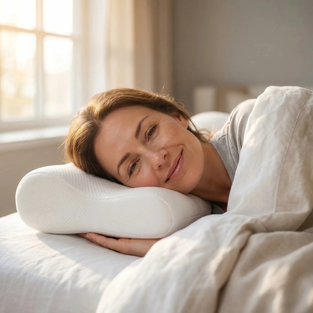 Perna cervicala ortopedica CERVI-SAN Relax memory foam pentru gat si umeri, Alb