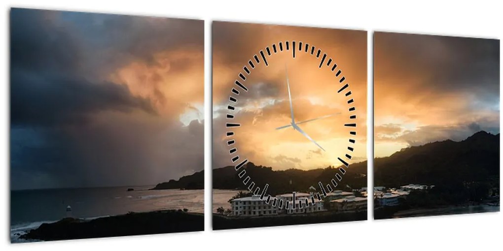 Tablou - plaja cu cerul întunecat (cu ceas) (90x30 cm)