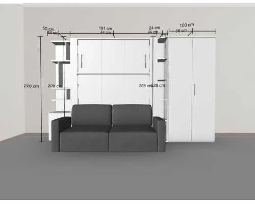 Set pat rabatabil dublu cu somiera, canapea 2 locuri, biblioteca si dulap Acordeon(100) - NOVA ACORDEON WARDROBE, SMALL BOOKCASE&SOFA SET(150X200)